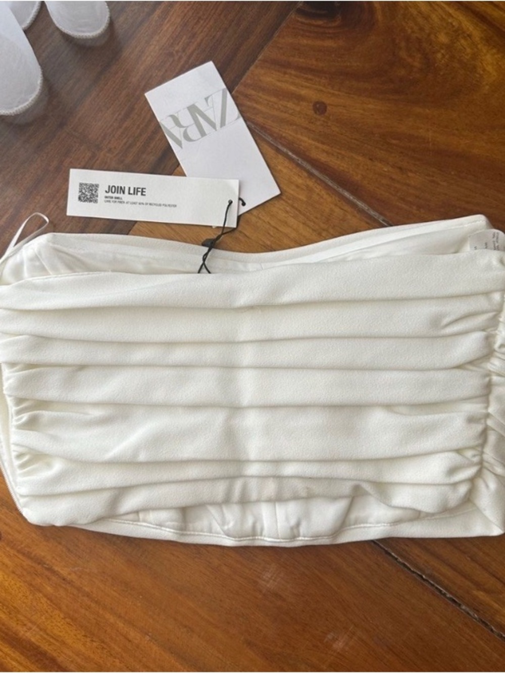 Zara NWT Strapless Cream White Rouched Minimalist Top - Picture 3 of 4
